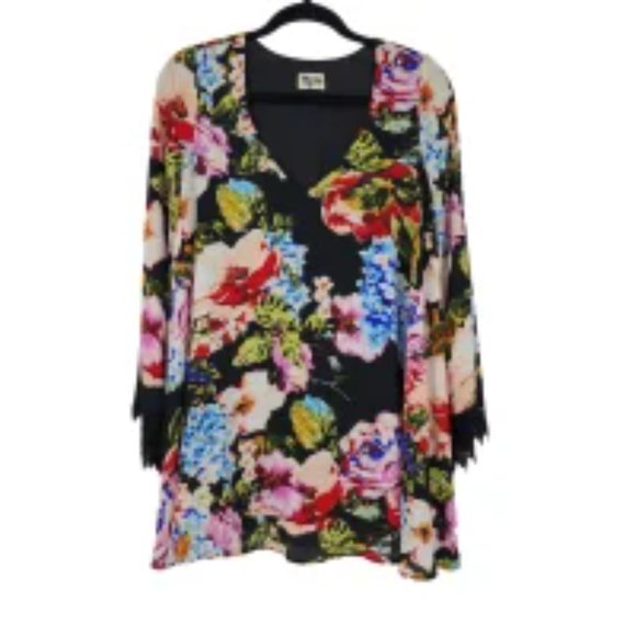 Show Me Your Mumu Dress Portabella Black Floral Mini Swing LS Boho Witchy SMALL - Picture 2 of 14